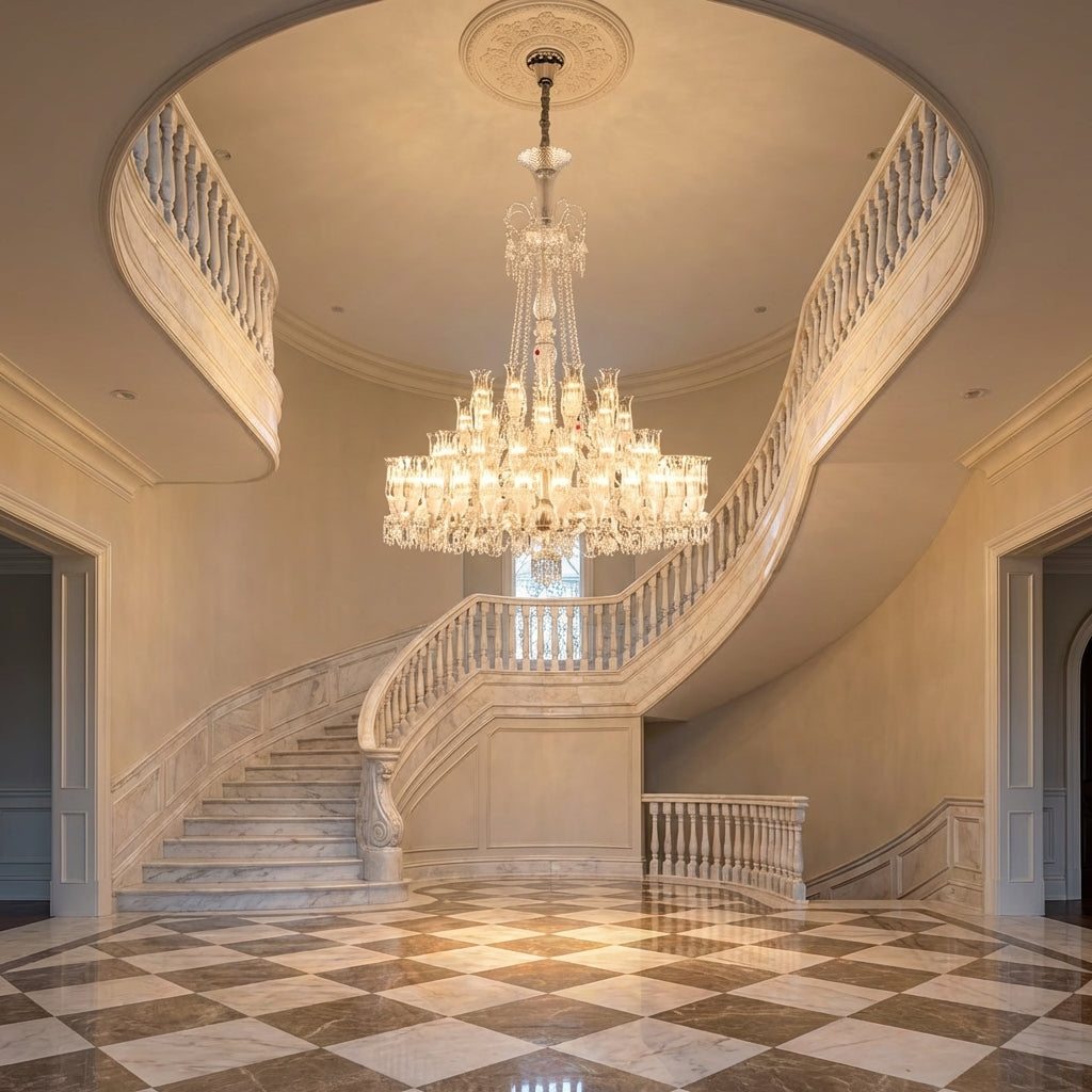 Riviko Opulent Lily Bloom Crystal Chandelier - grand American estate foyer