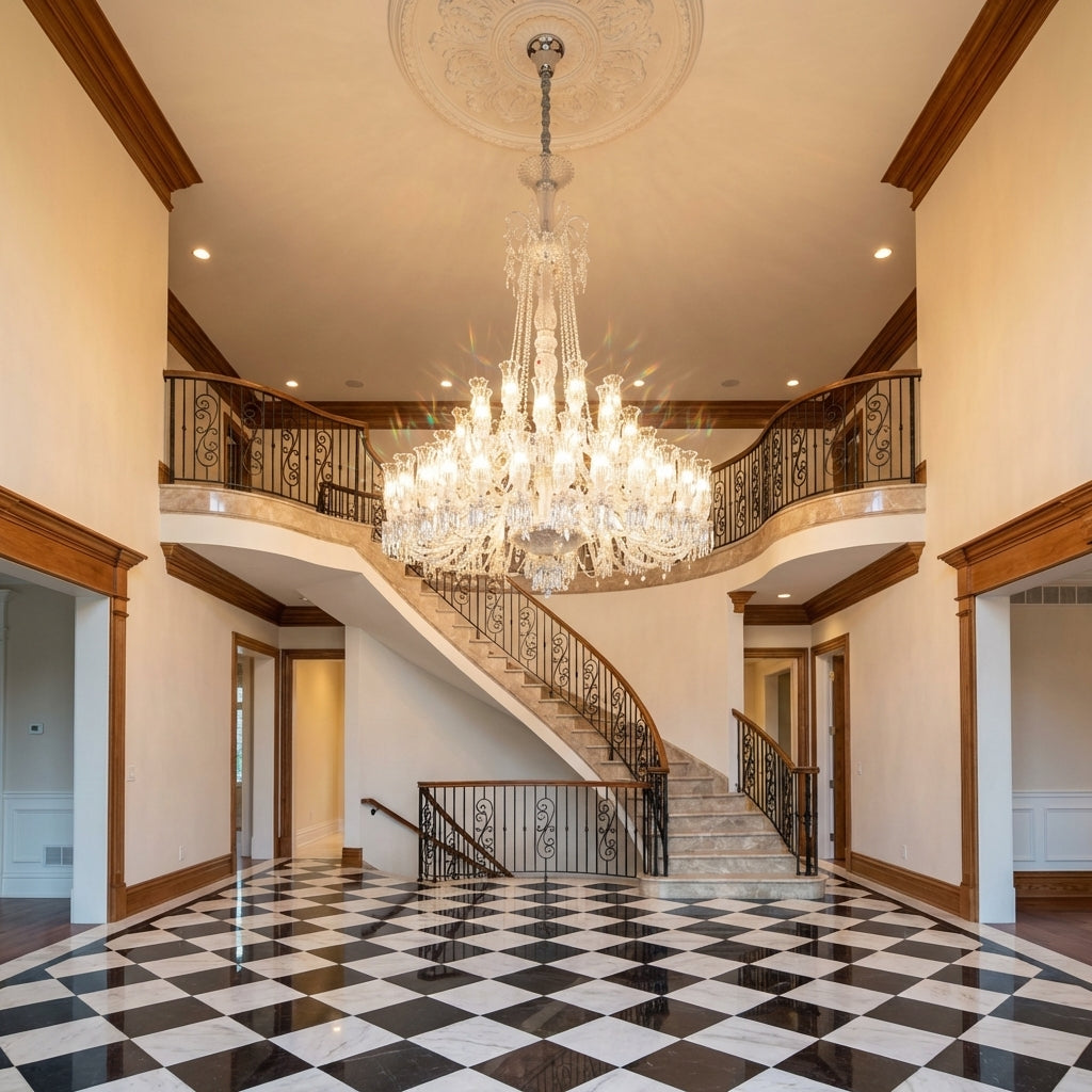 Riviko Opulent Lily Bloom Crystal Chandelier - grand American estate foyer