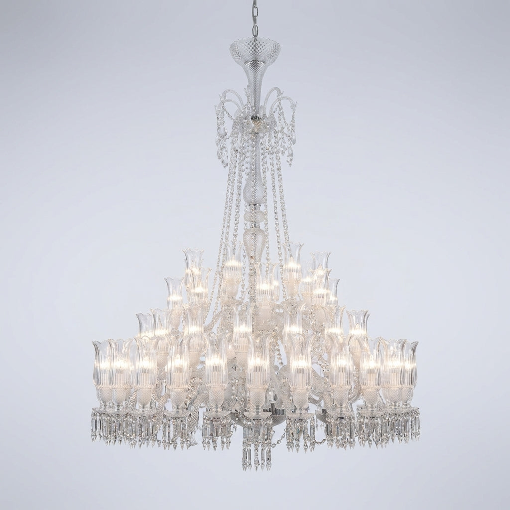 Riviko Multi Layer Chrome Crystal Chandelier in French Style with Romantic Branch Flowers for Grand Hallway and Staircase - Studio Shot