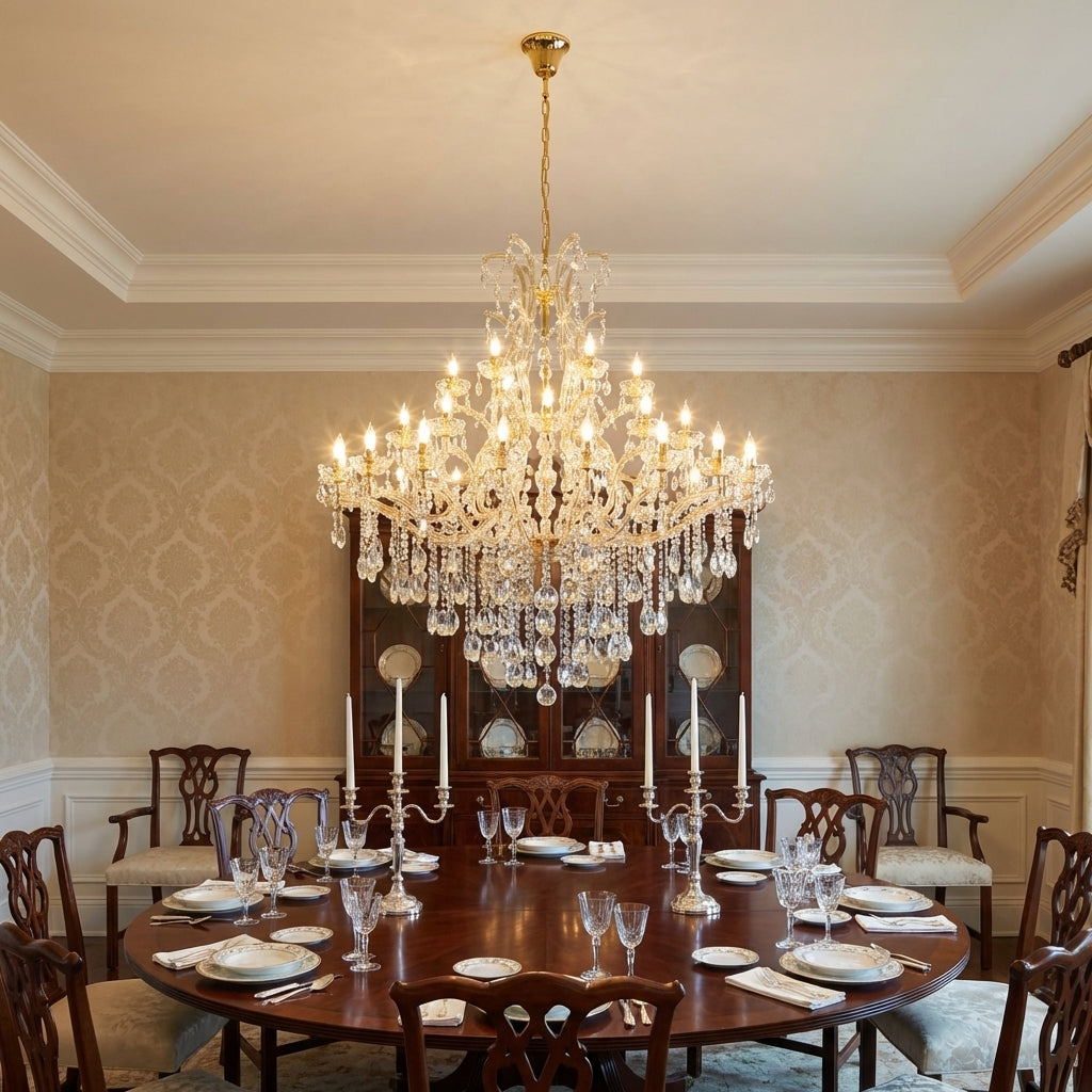 Riviko Grand Lumina 44-Light Multi-Layer Crystal Chandelier - formal American dining room