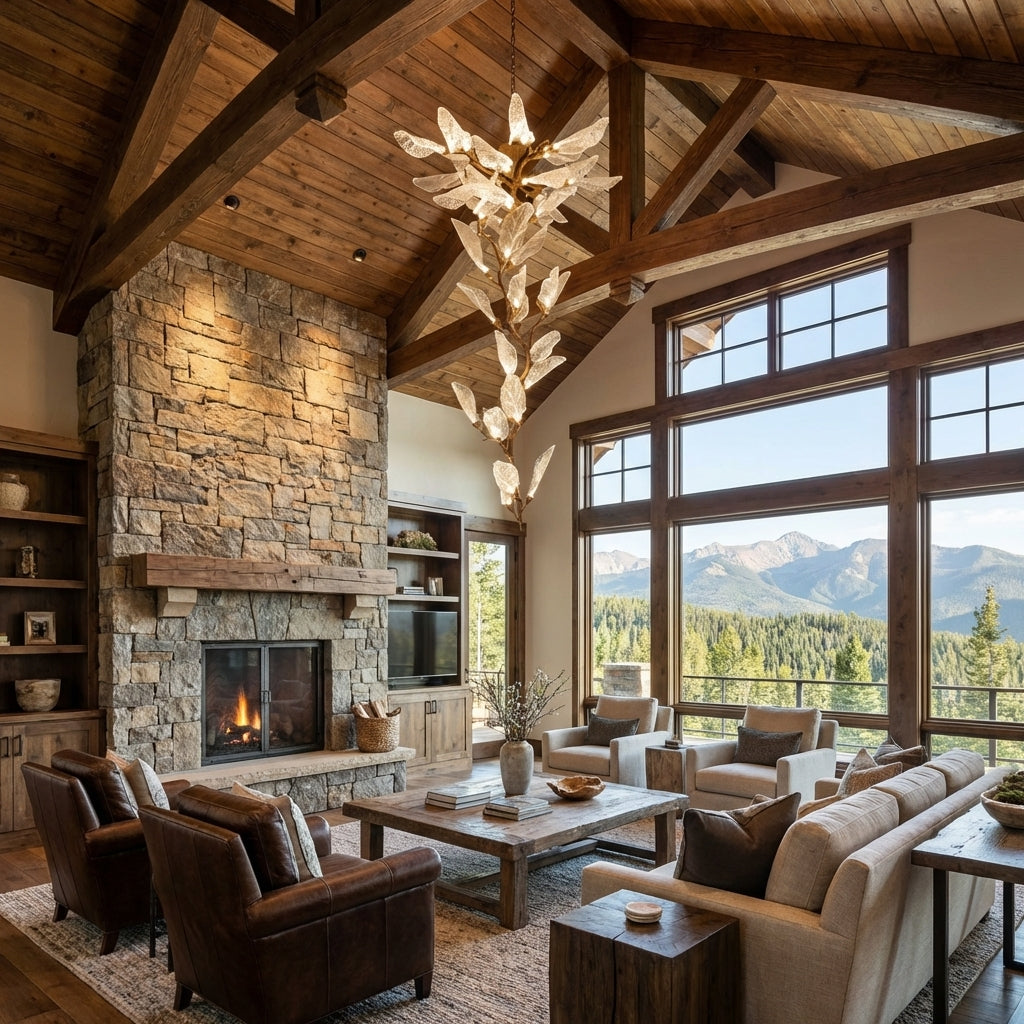 Riviko Veridian Bloom Resin Chandelier - American transitional great room with cathedral ceiling