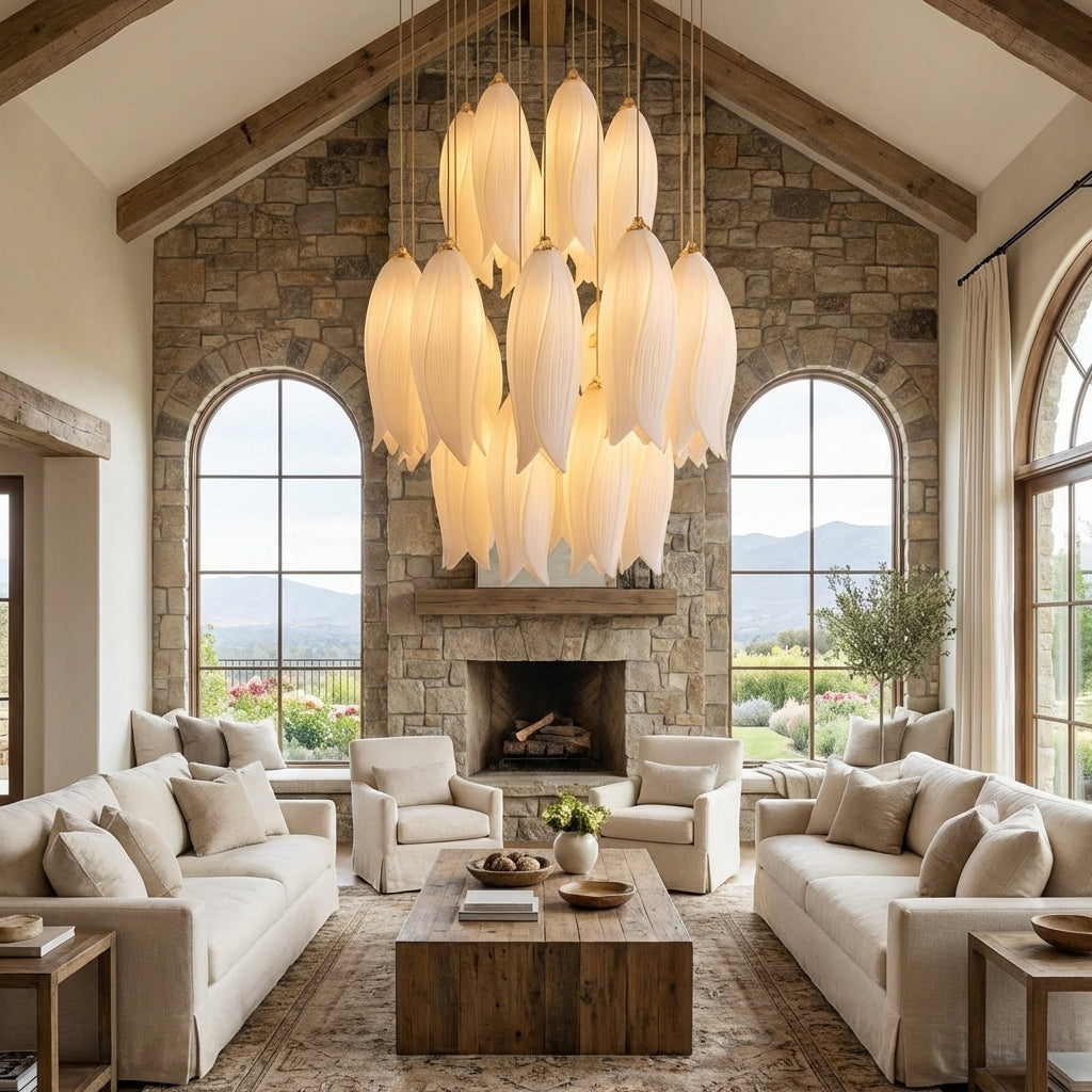 Riviko Porcelain Bloom Round Chandelier - Scene