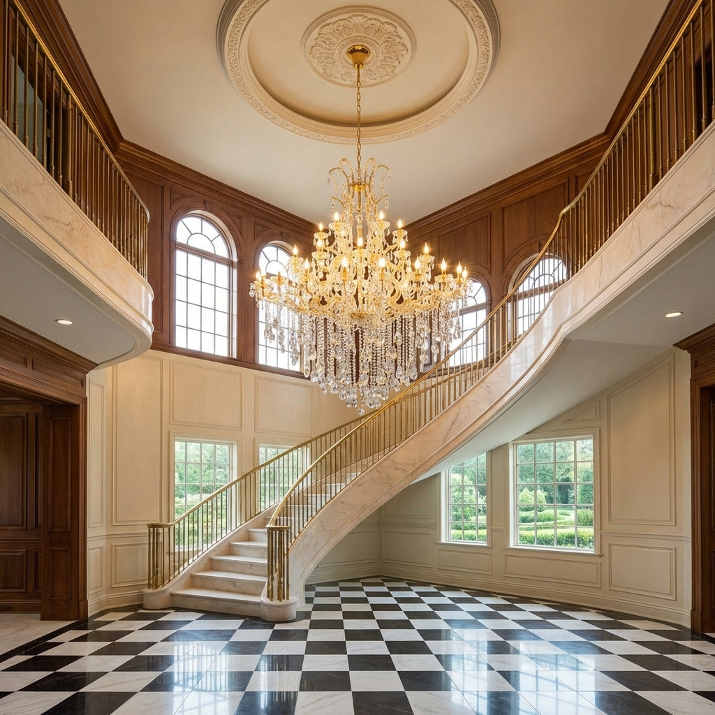 Riviko Classic Modern Multi-layers Crystal Chandelier for Staircase/Foyer/Villa - grand American estate foyer