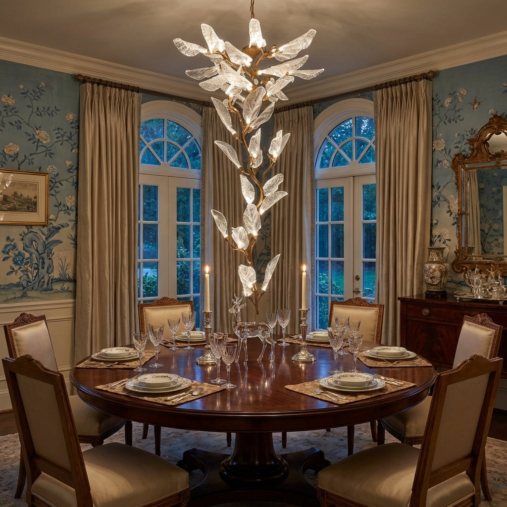Riviko Creative Bionic Resin Leaves Chandelier for Living Room/Dining Room/Staircase - formal American dining room