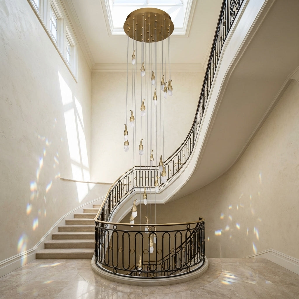 Riviko 24 Rock Crystal Short-eggplants Modern Chandelier 138 Inch Long Staircase LED Chandelier - Scene