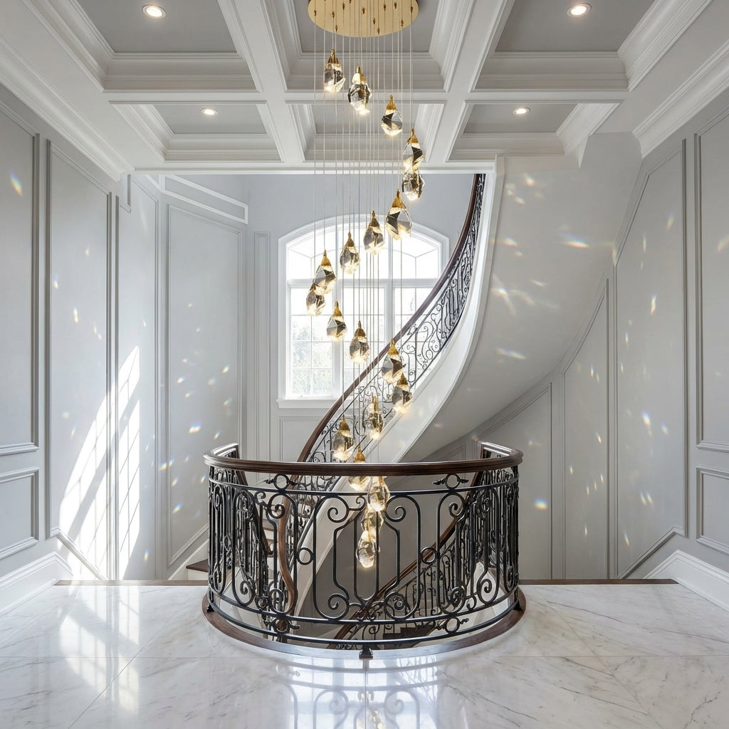 Riviko Radiant Cascade Brass Chandelier - Scene