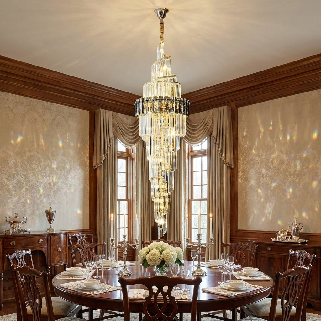Riviko Grand Spiral K9 Crystal Chandelier - formal American dining room