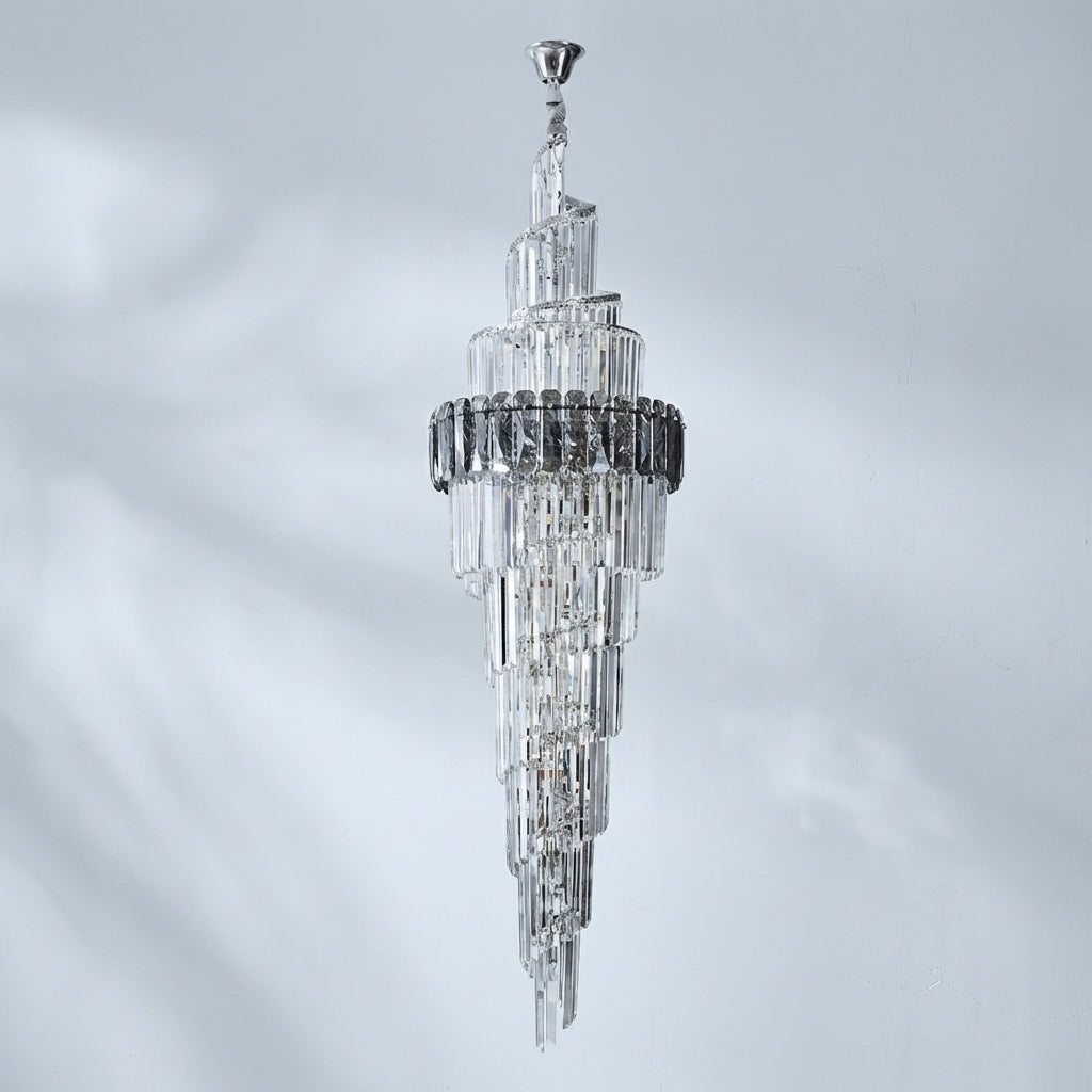 Riviko Spiral High Ceiling Light Fixture Long Crystal Chandelier For Foyer Staircase/ Living Room - Studio Shot