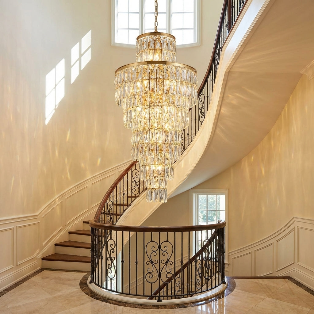 Riviko Stylish Foyer Long Staircase Chandelier Large Crystal Ceiling Lighting Fixture For Living Room Decoration - Scene