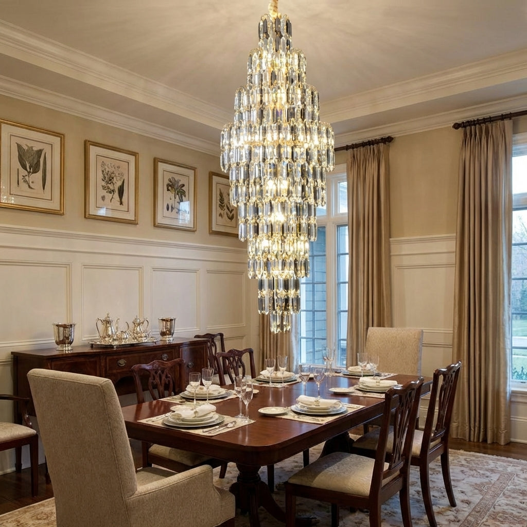 Riviko Grand Lumina K9 Crystal Long Chandelier - American transitional dining room
