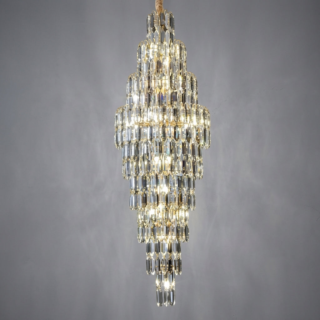 Riviko Luxury Large Foyer Staircase K9 Crystal Chandelier Long Ceiling Lighting Fixture For Living Room Hall - Studio Shot