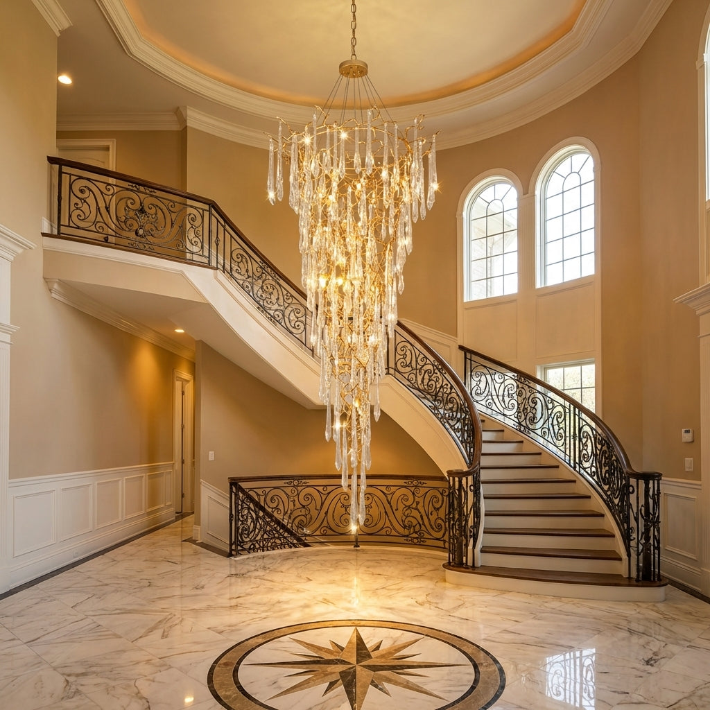 Riviko Verdant Cascade Branch Chandelier - grand American foyer with two-story ceiling