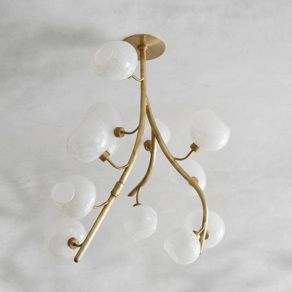 Riviko Verdant Branch Brass Chandelier with Irregular Glass Shades - Background Shot
