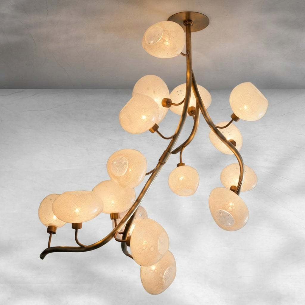 Riviko Verdant Branch Brass Chandelier with Irregular Glass Shades - Background Shot