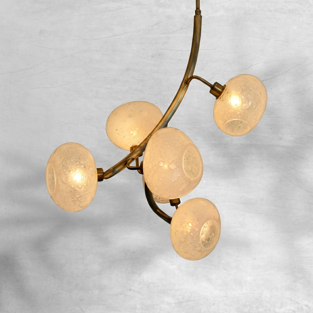 Riviko Verdant Branch Brass Chandelier with Irregular Glass Shades - Background Shot