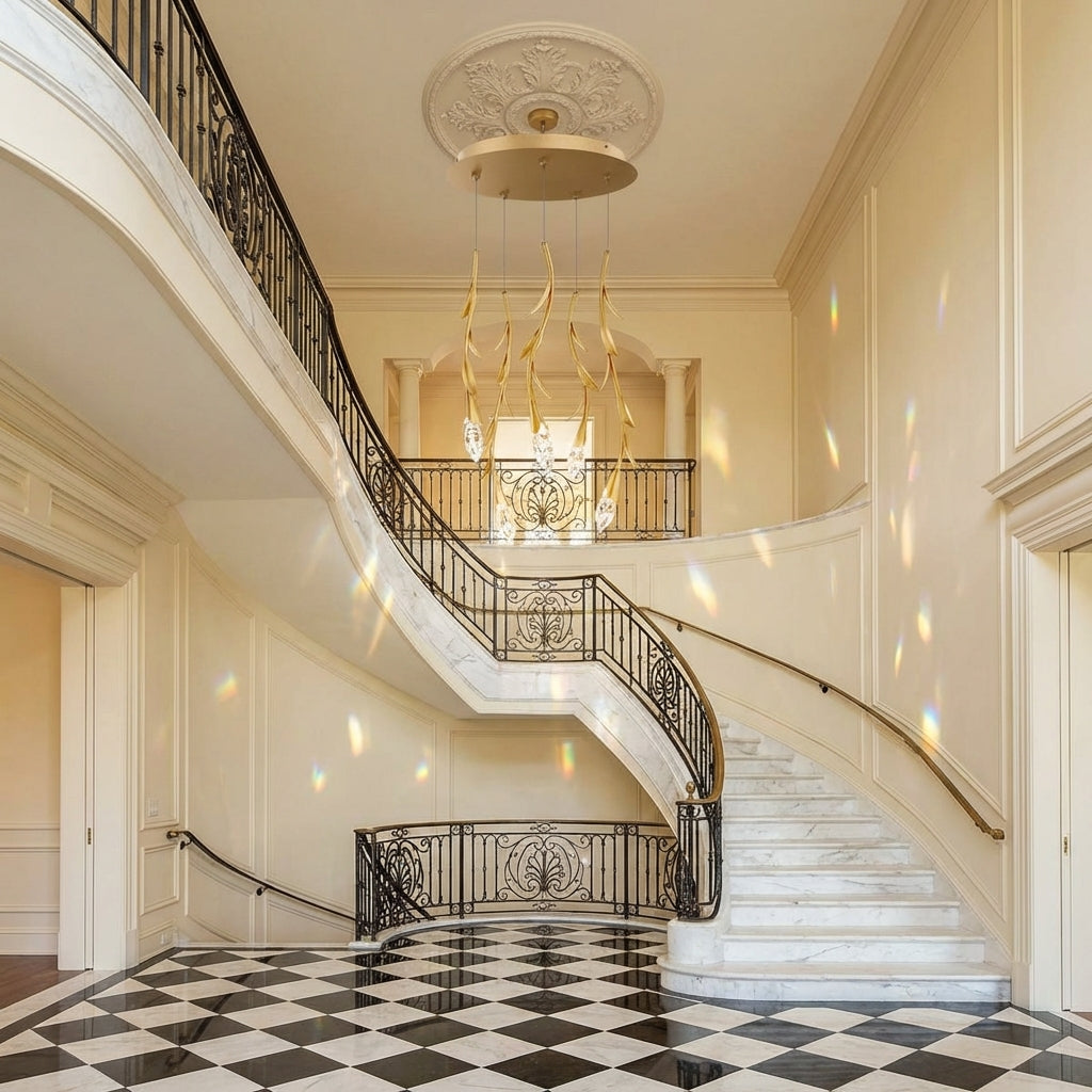 Riviko Veridian Bloom Floating Crystal Chandelier - grand American estate foyer