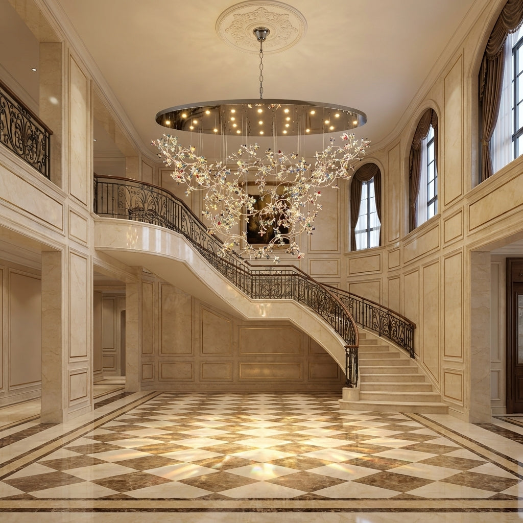 Riviko Opulent Bloom Crystal Branch Chandelier - grand American estate foyer