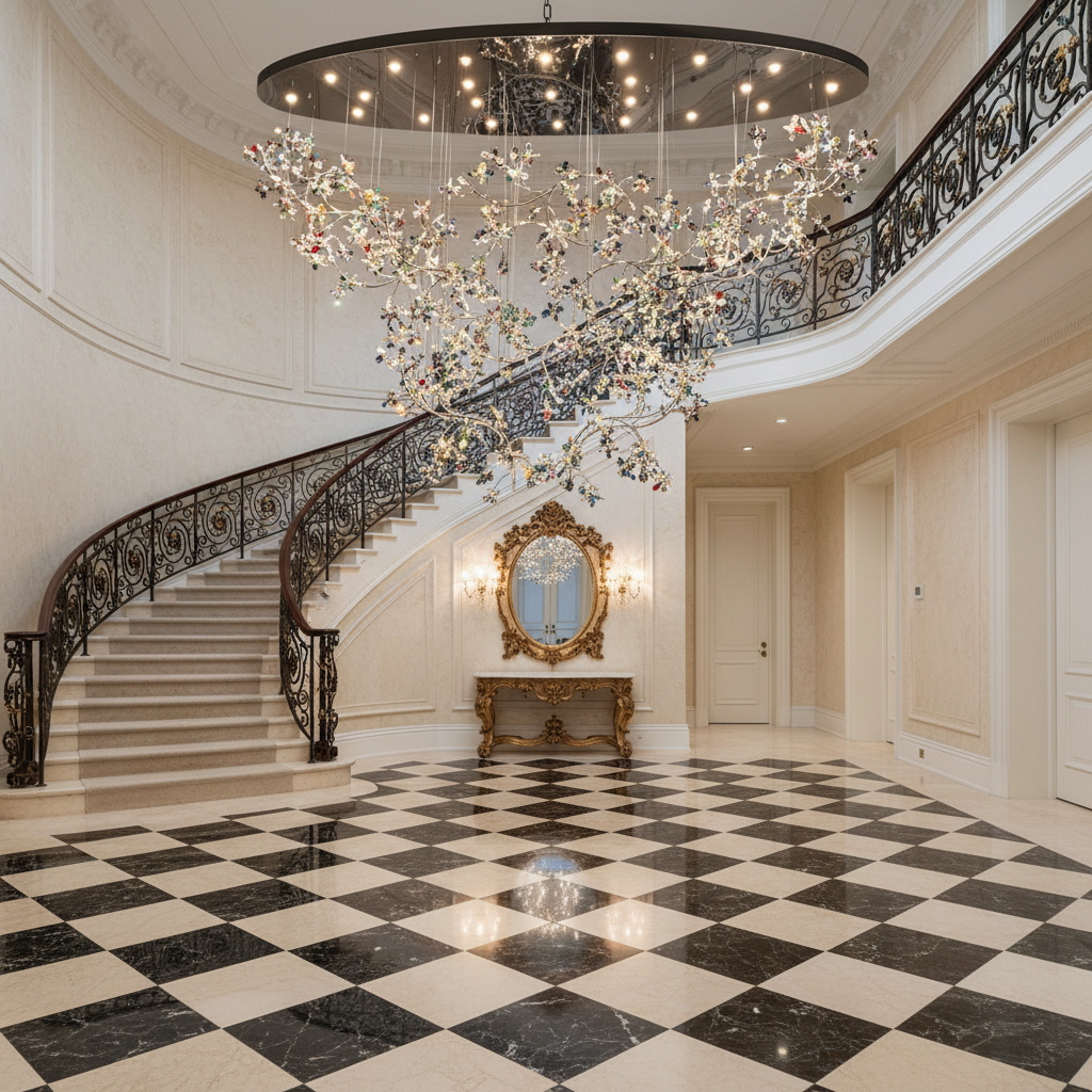 Riviko Opulent Bloom Crystal Branch Chandelier - grand American estate foyer