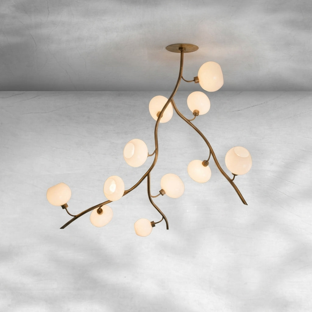 Riviko Veridian Branch Brass Chandelier with Artisan Glass - Background Shot