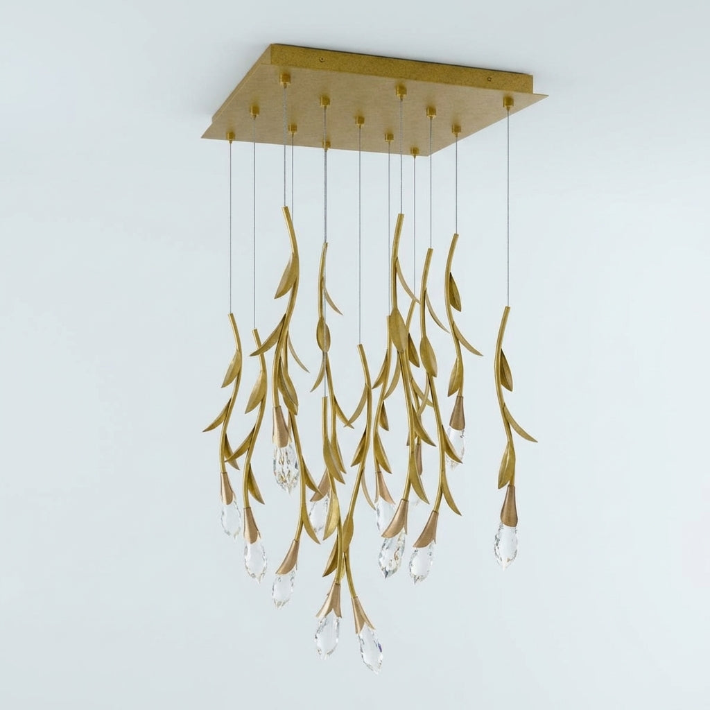 Riviko Modern Luxury Floating Branches Floral Crystal Chandelier with Square Canopy for High-ceiling - Studio Shot