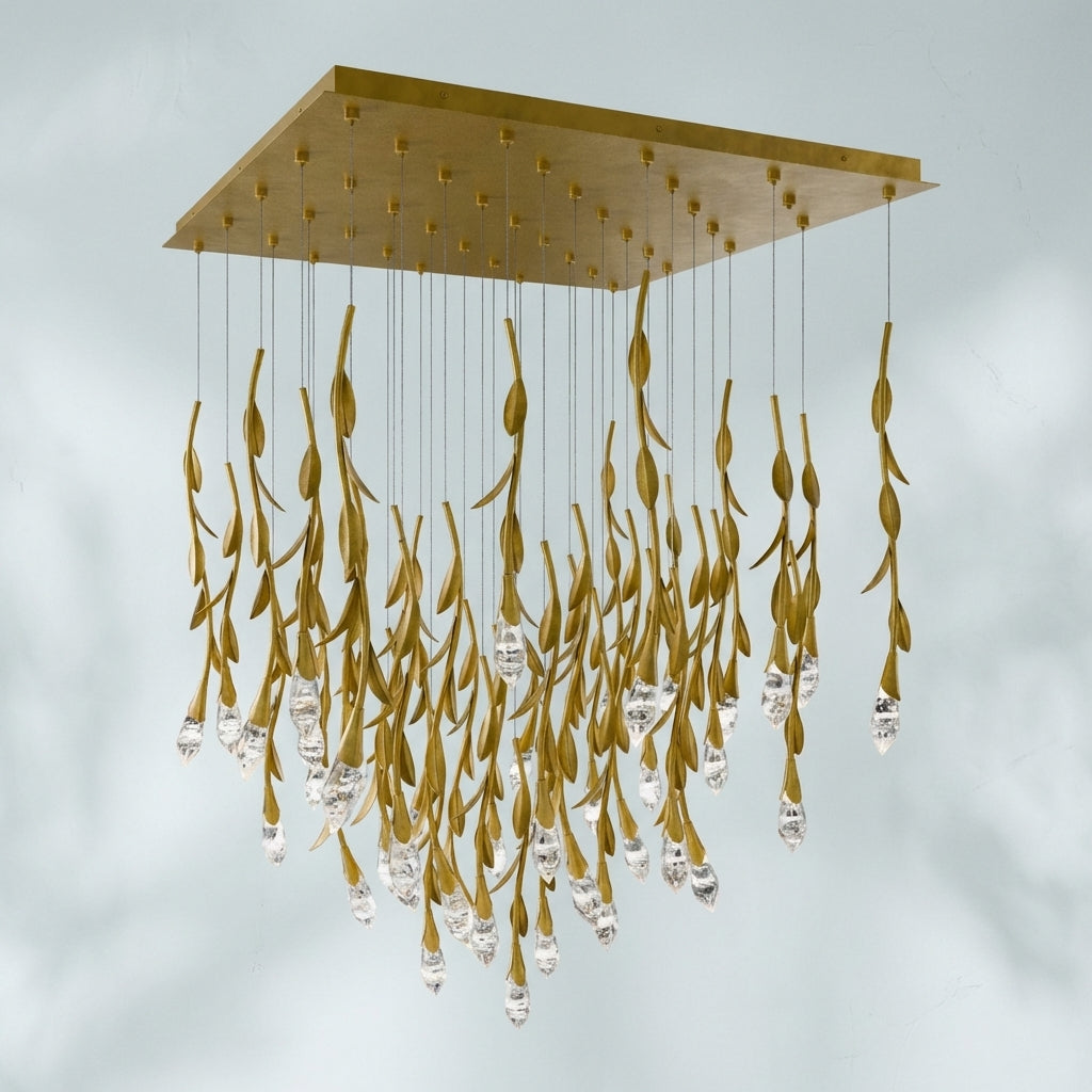 Riviko Modern Luxury Floating Branches Floral Crystal Chandelier with Square Canopy for High-ceiling - Studio Shot