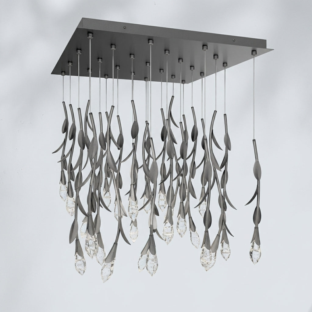 Riviko Modern Luxury Floating Branches Floral Crystal Chandelier with Square Canopy for High-ceiling - Studio Shot