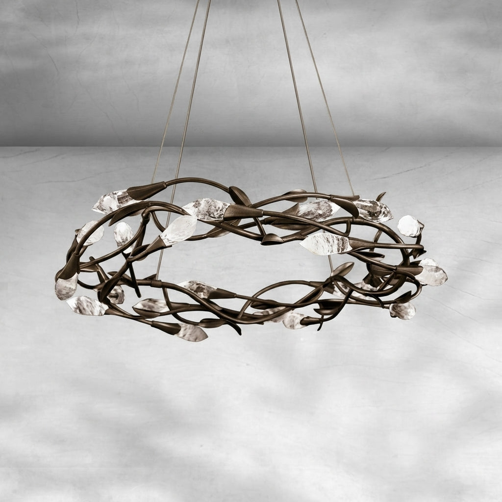 Riviko Gilded Bloom Linear/Round Crystal Chandelier - Background Shot