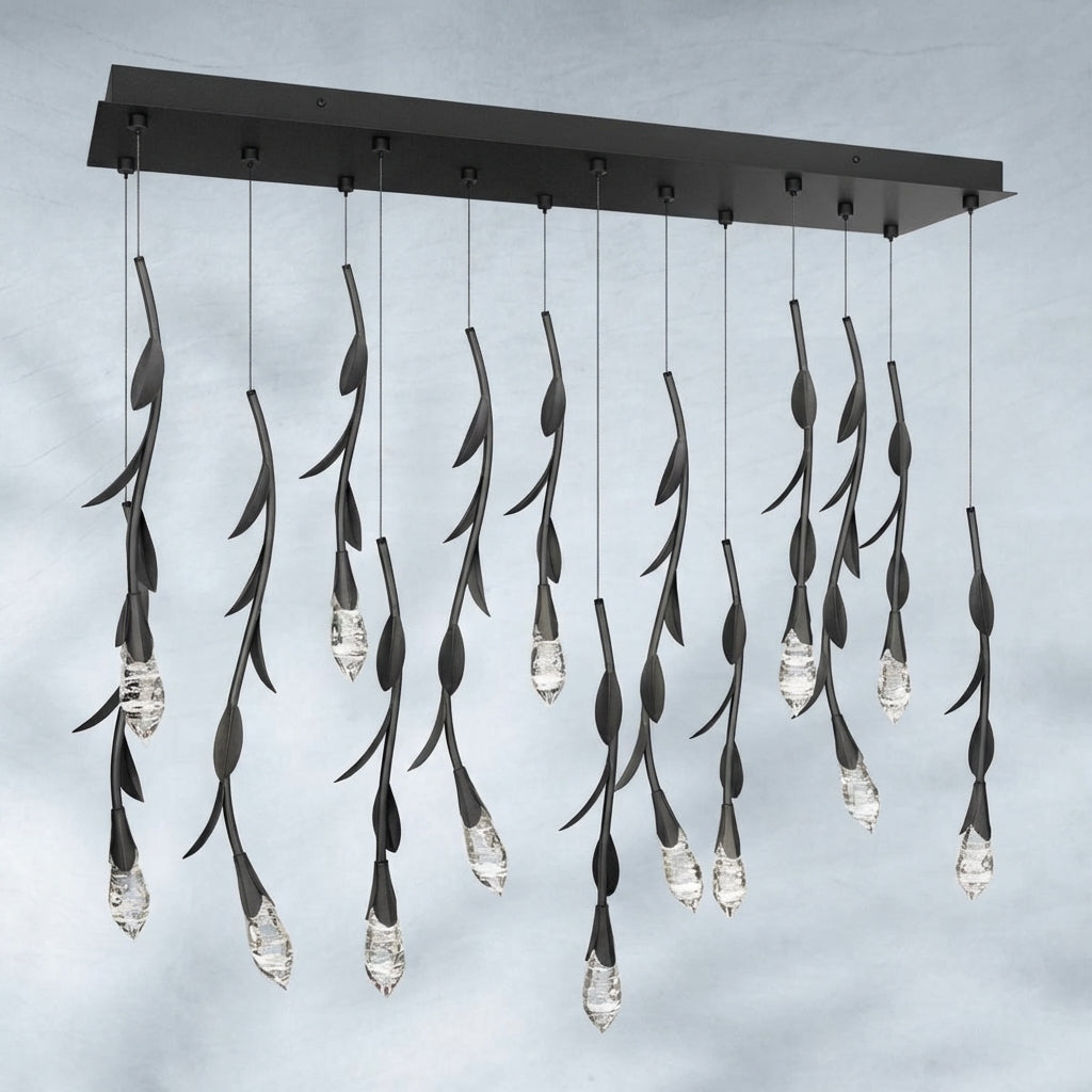 Riviko Veridian Bloom Rectangular Crystal Chandelier - Background Shot