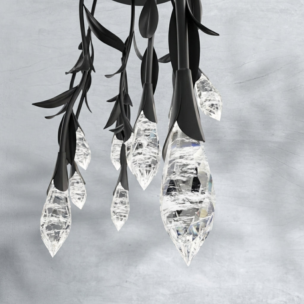 Riviko Veridian Bloom Rectangular Crystal Chandelier - Background Shot