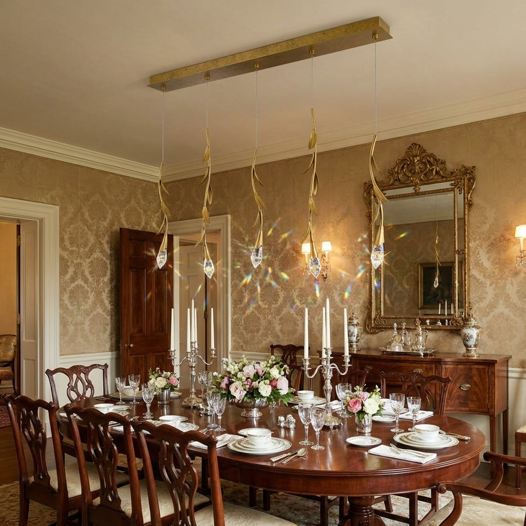 Riviko Veridian Bloom Rectangular Crystal Chandelier - formal American dining room