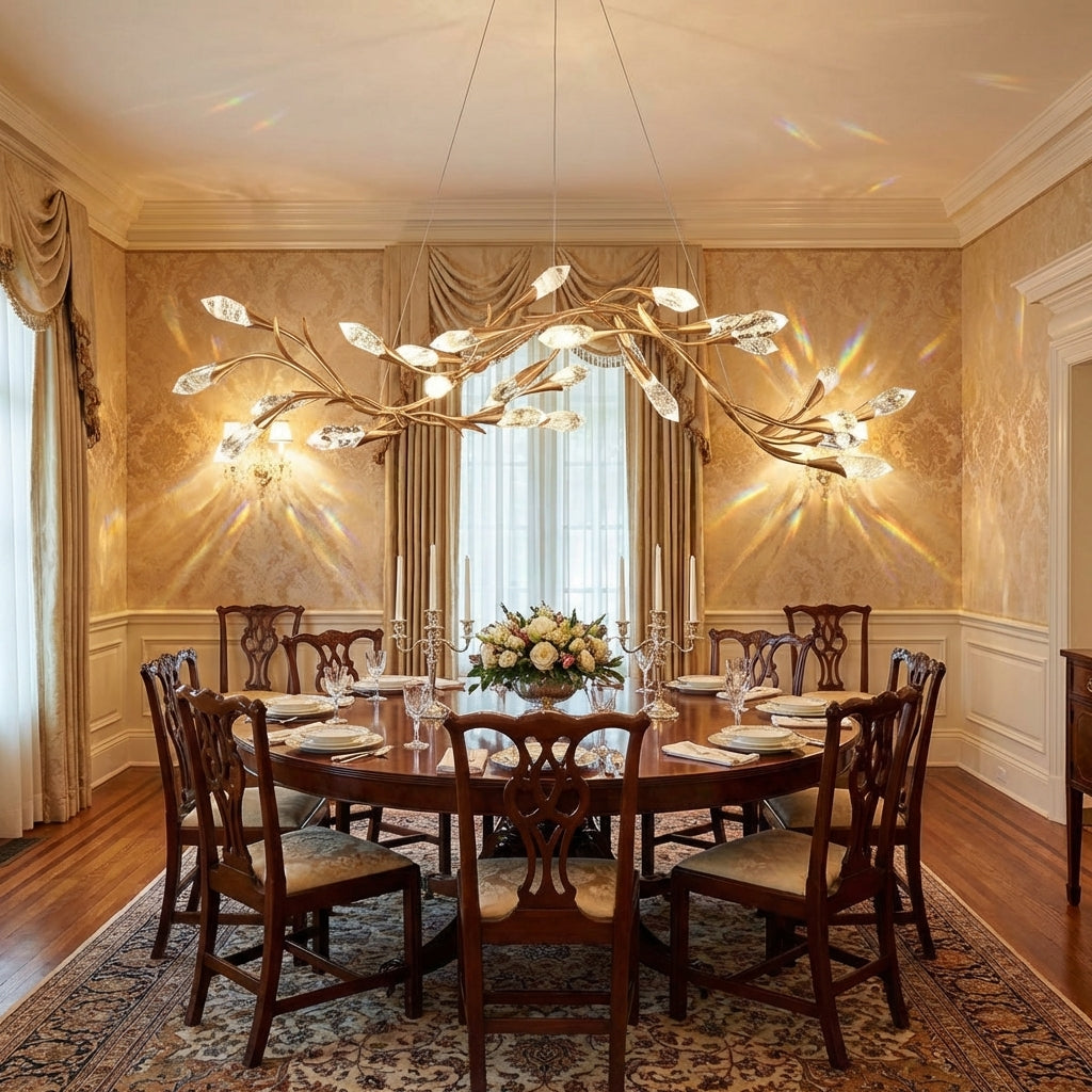 Riviko Gilded Bloom Linear/Round Crystal Chandelier - formal American dining room