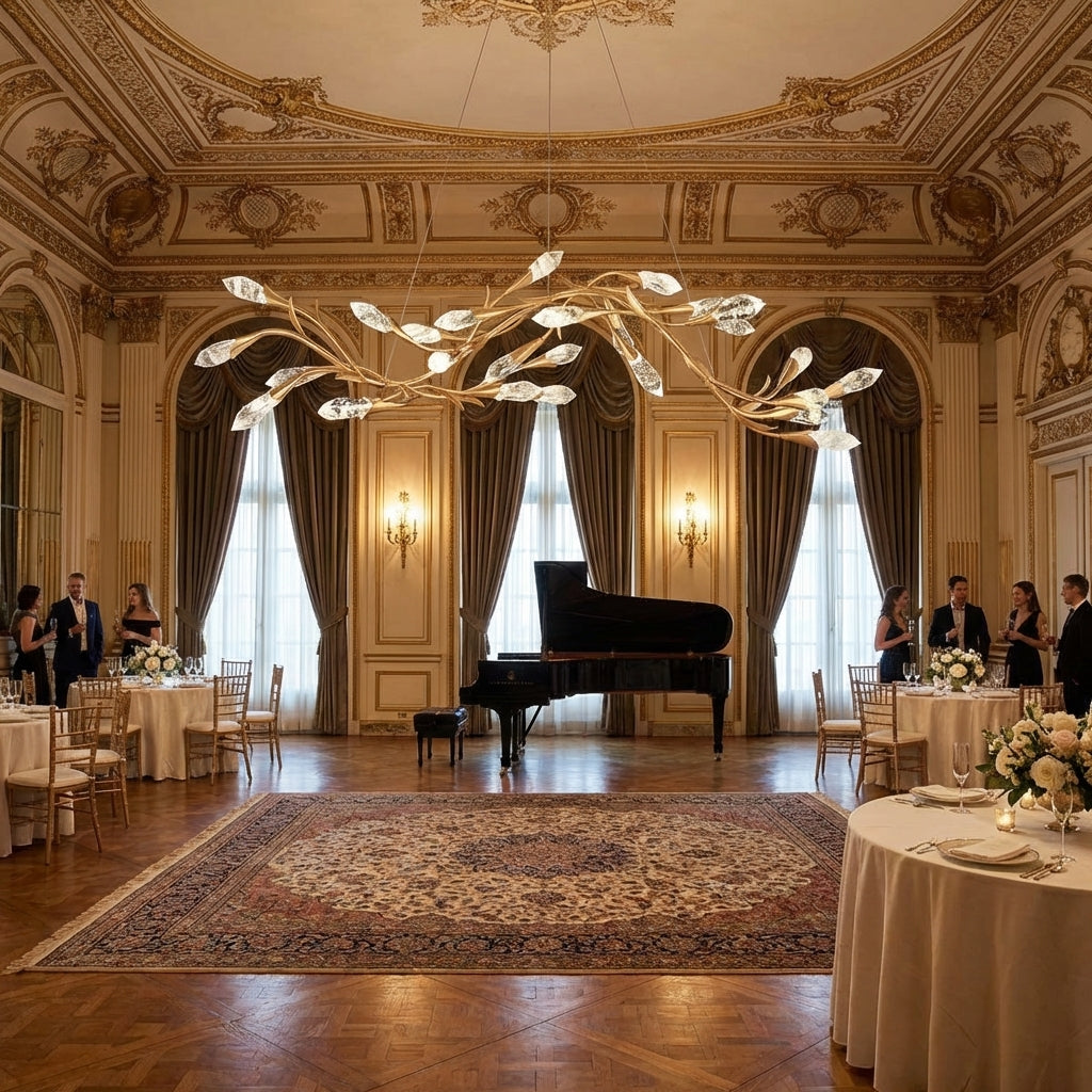 Riviko Gilded Bloom Linear/Round Crystal Chandelier - American ballroom or formal entertaining space