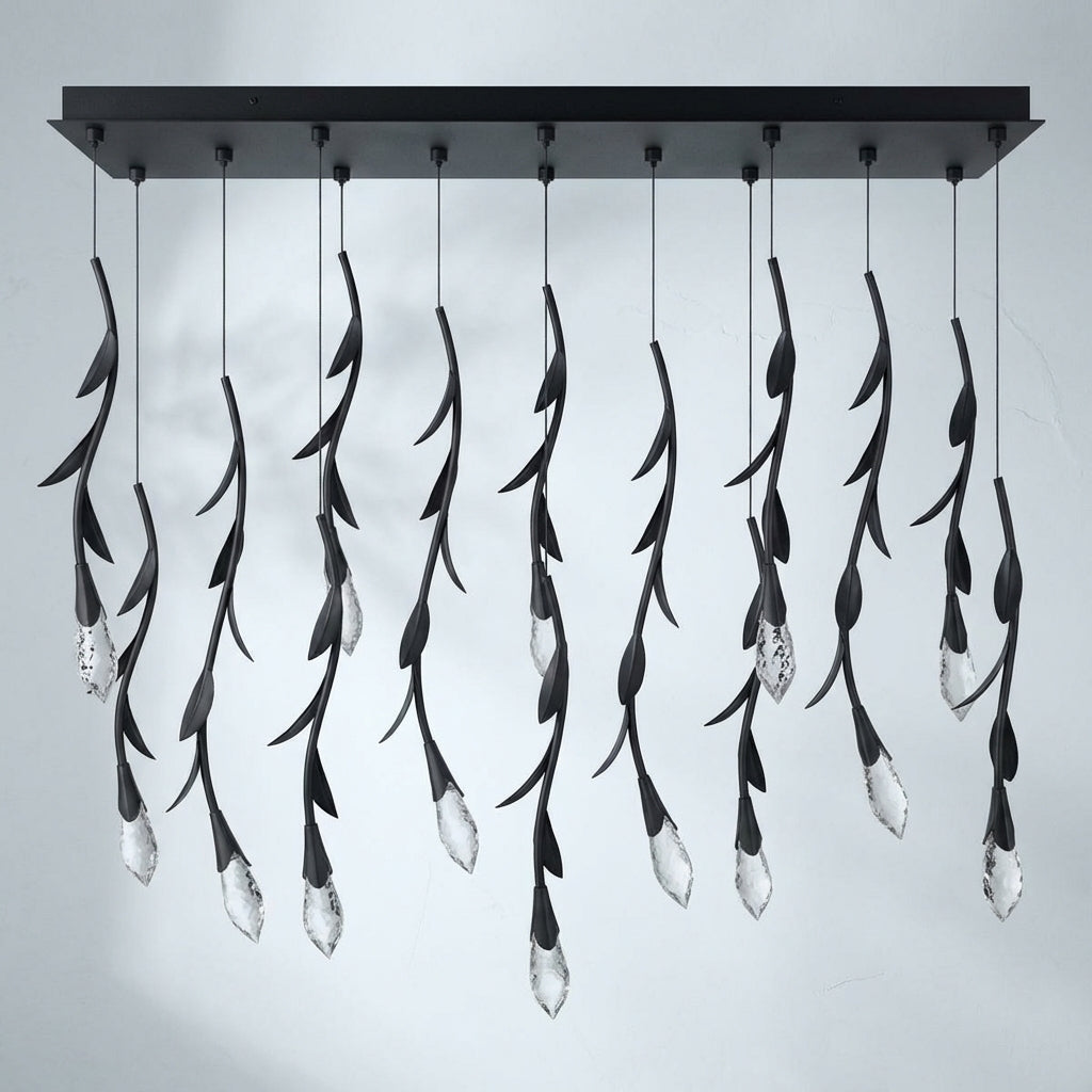 Riviko Modern Luxury Floating Branches Floral Crystal Chandelier with Rectangular Canopy for High-ceiling - Studio Shot
