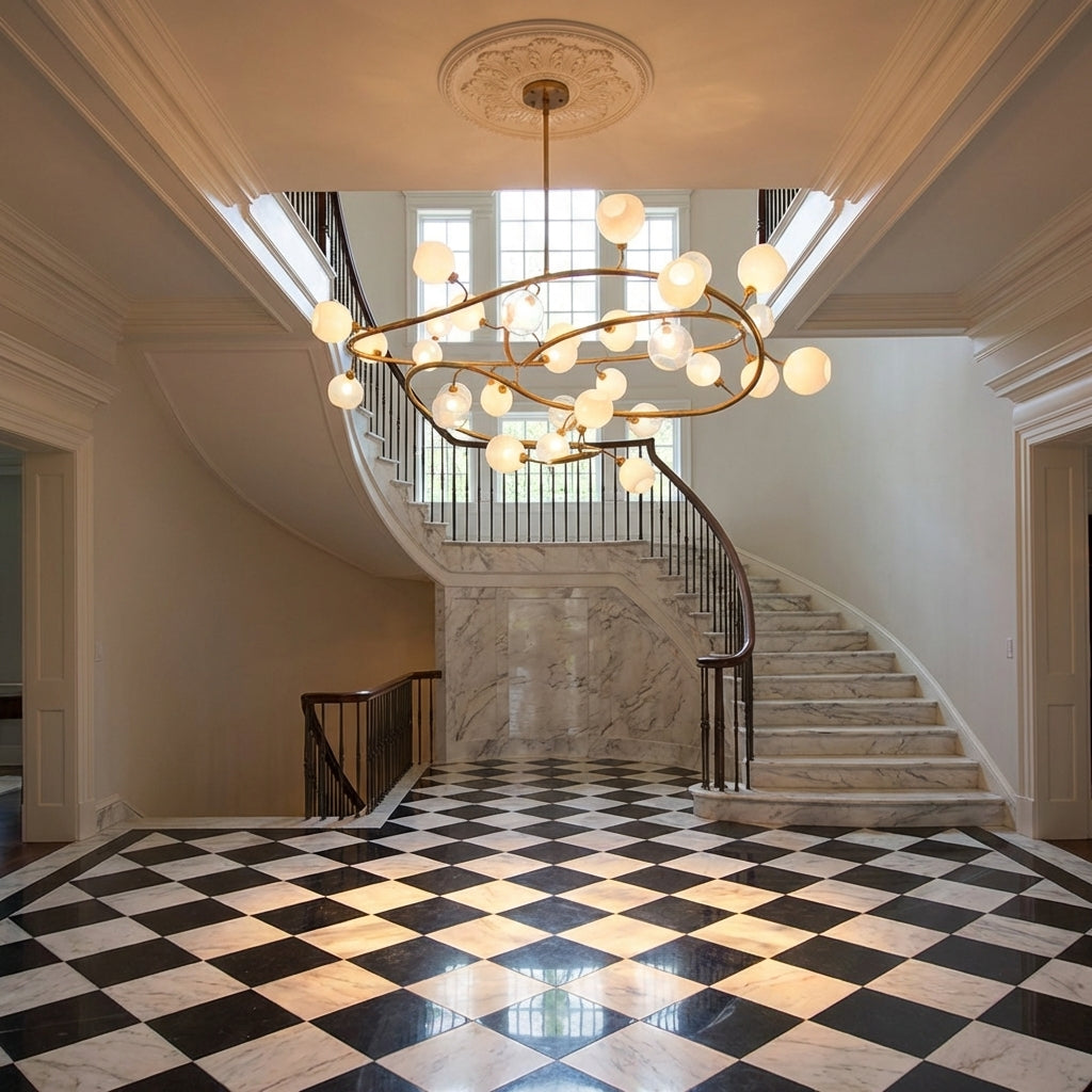 Riviko Branching Orb Glass Chandelier - grand American estate foyer