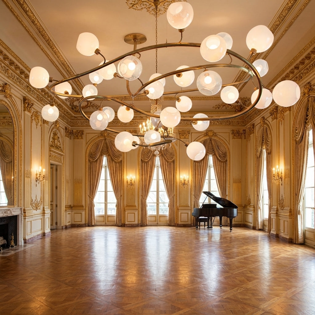 Riviko Branching Orb Glass Chandelier - American ballroom or formal entertaining space