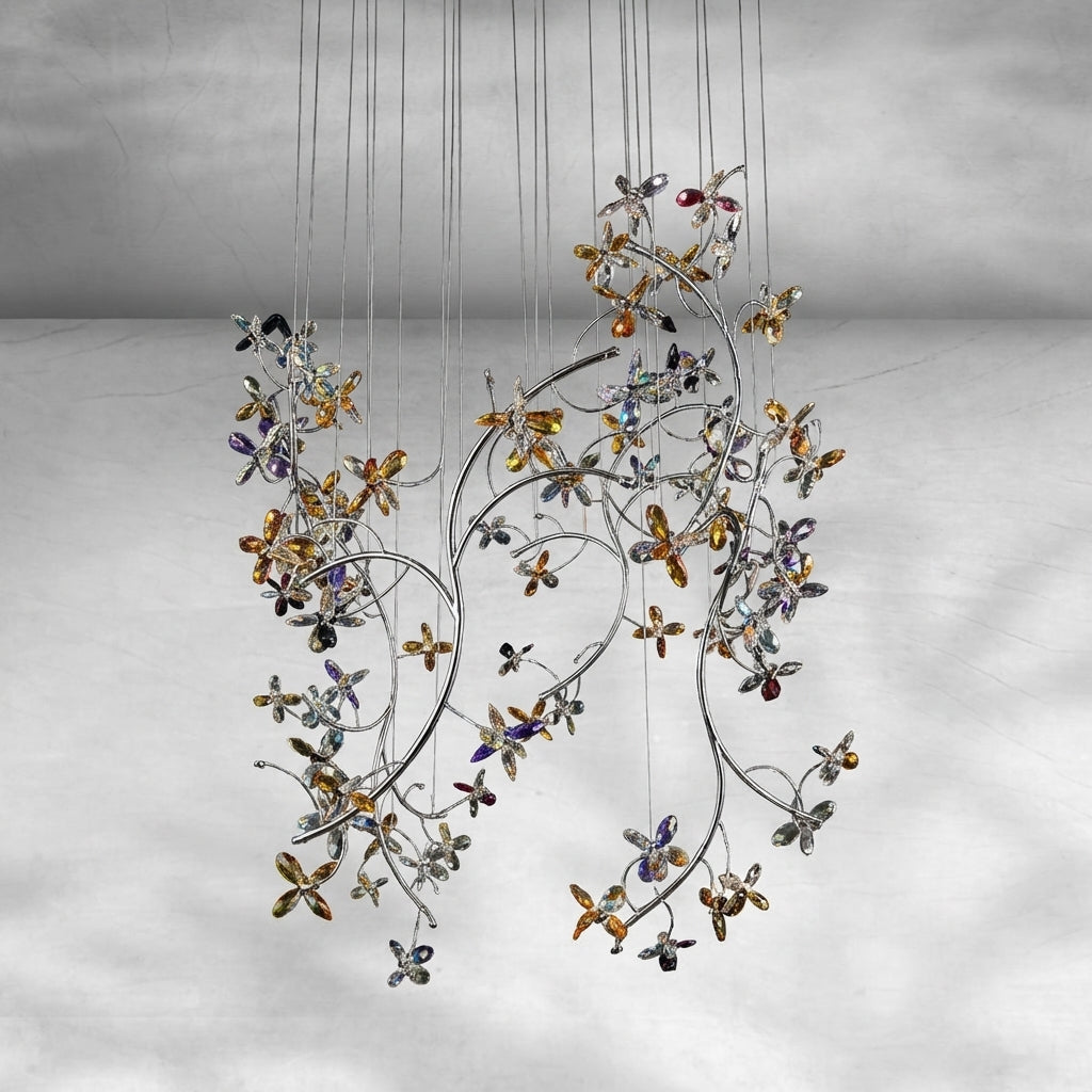 Riviko Veridian Bloom Crystal Chandelier - Background Shot