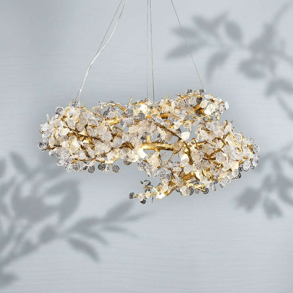 Riviko Brass Branch Chandelier with Crystal Leaf Accents Elegant Style for Living or Bedroom Decor - Studio Shot