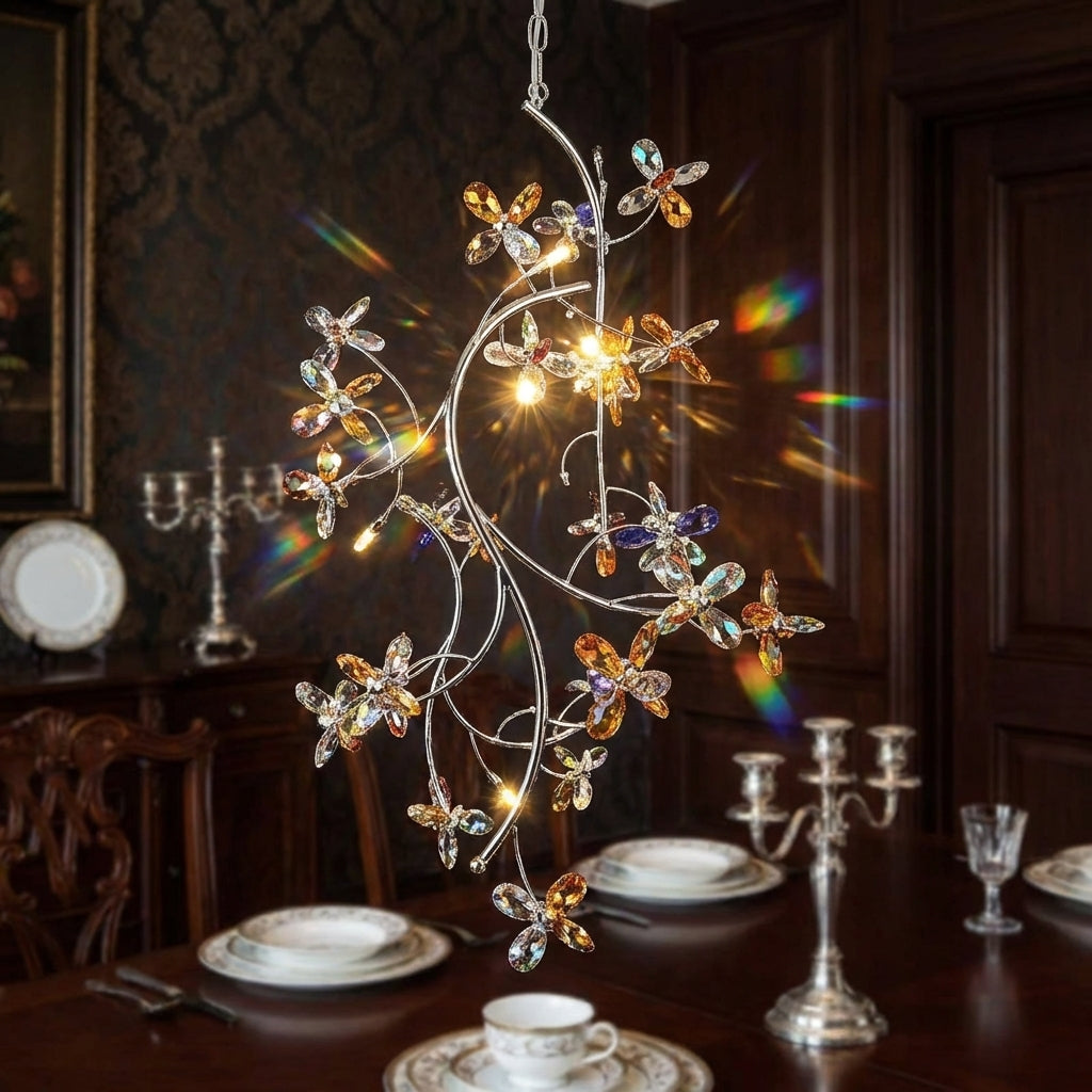 Riviko Luxury Branch Flower Crystal Chandelier for High Ceiling Staircase Foyer and Hallway Decor - Scene