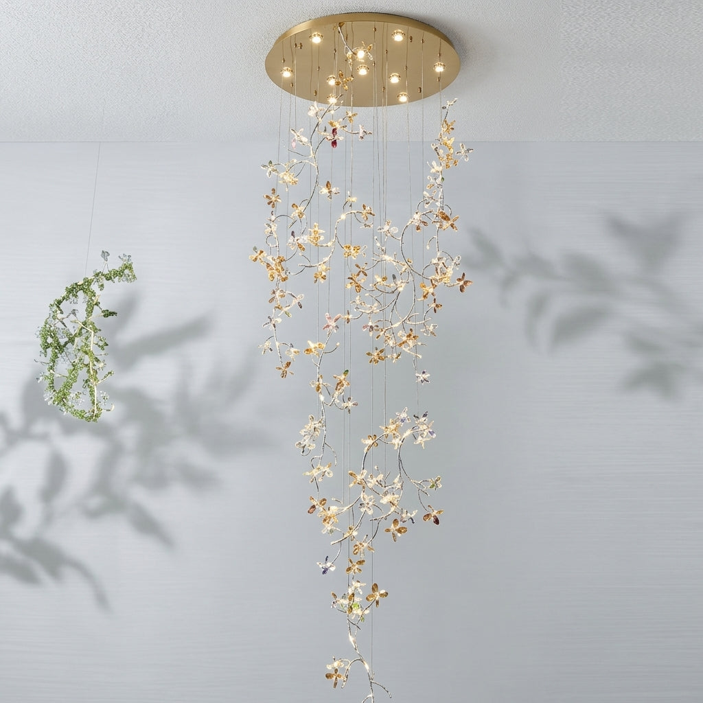 Riviko Luxury Branch Flower Crystal Chandelier for High Ceiling Staircase Foyer and Hallway Decor - Studio Shot
