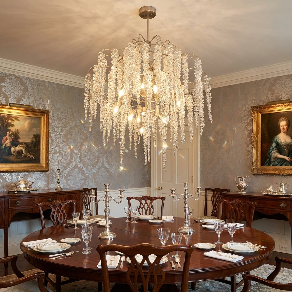 Riviko Blossom Cascade Silver Branch Chandelier - formal American dining room