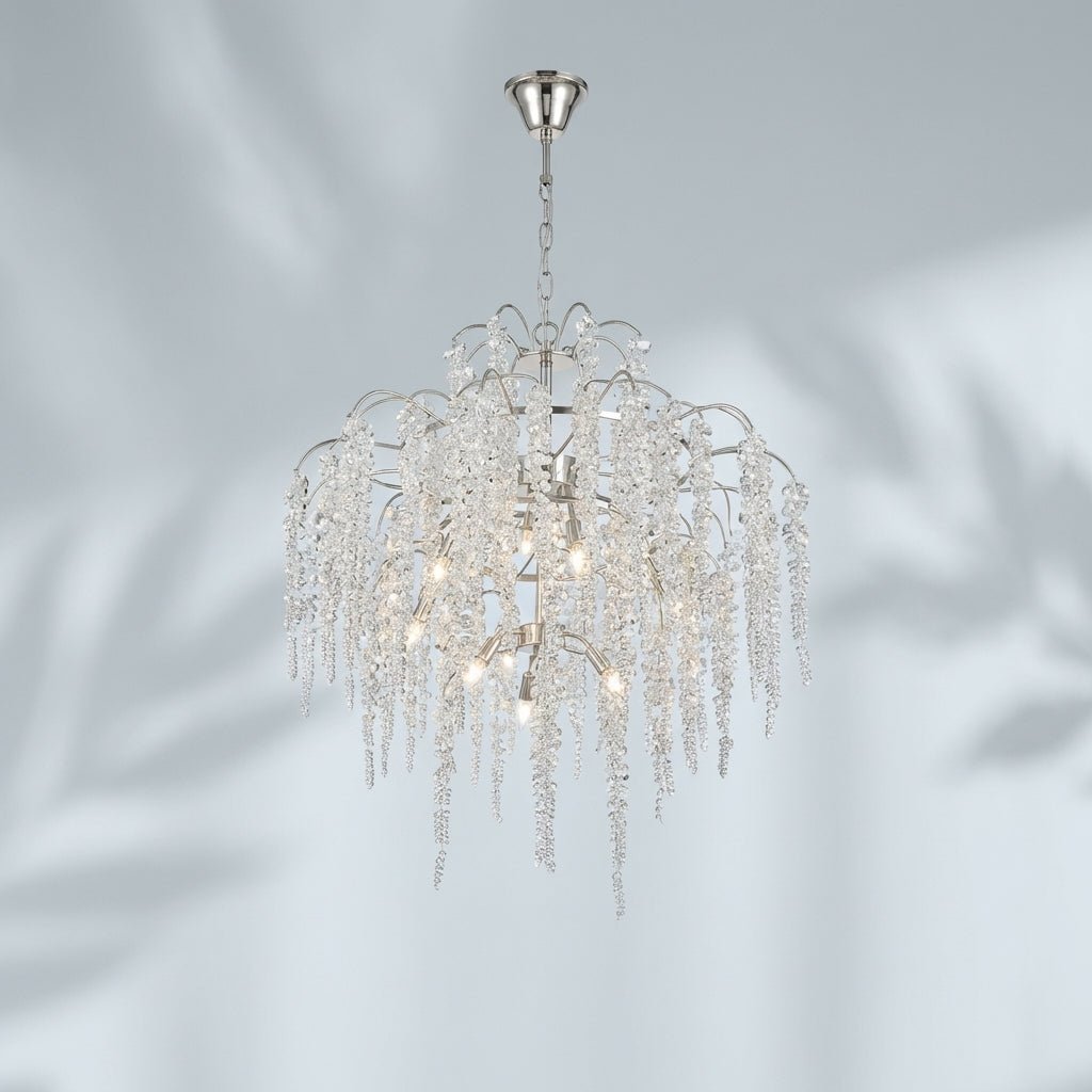Riviko Light Luxury Silver Flower Branch Chandelier with Icicle Details for Bedroom Dining Room and Hallway - Studio Shot
