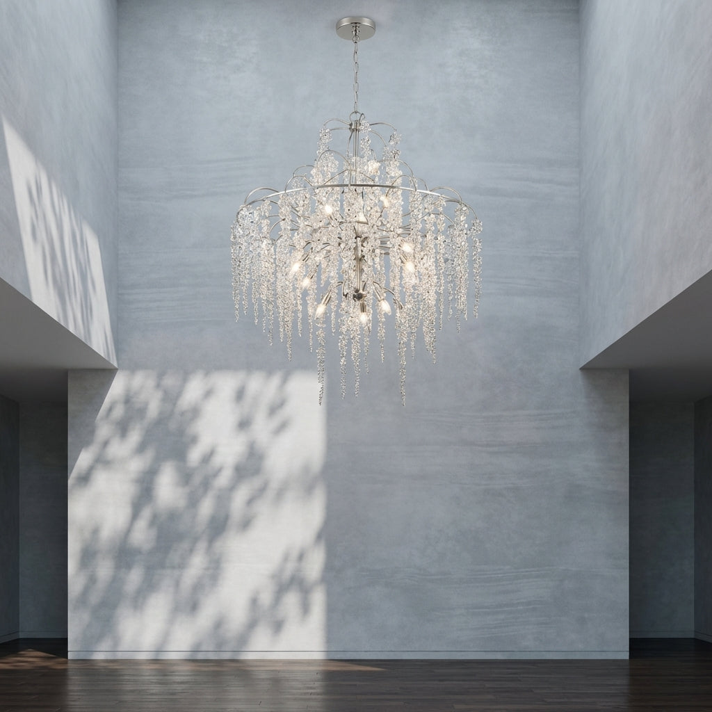 Riviko Light Luxury Silver Flower Branch Chandelier with Icicle Details for Bedroom Dining Room and Hallway - Studio Shot