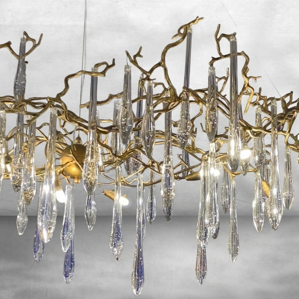 Riviko New Clear Crystal Rain Copper Branch Chandelier Modern Designer Pendant Light For Dining Table/Kitchen Island - Background Shot