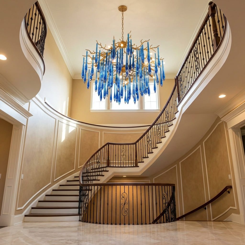 Riviko Artistic Branch Chandelier with Blue Glaze Drops for Dining Room - Scene