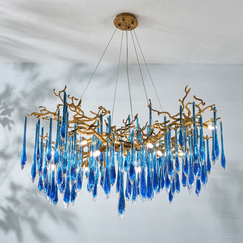 Riviko Artistic Branch Chandelier with Blue Glaze Drops for Dining Room - Studio Shot