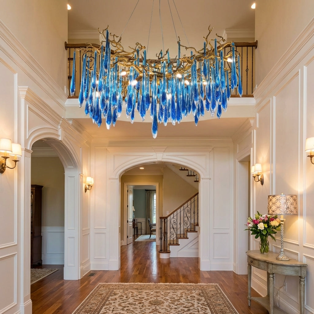 Riviko Artistic Branch Chandelier with Blue Glaze Drops for Dining Room - Scene