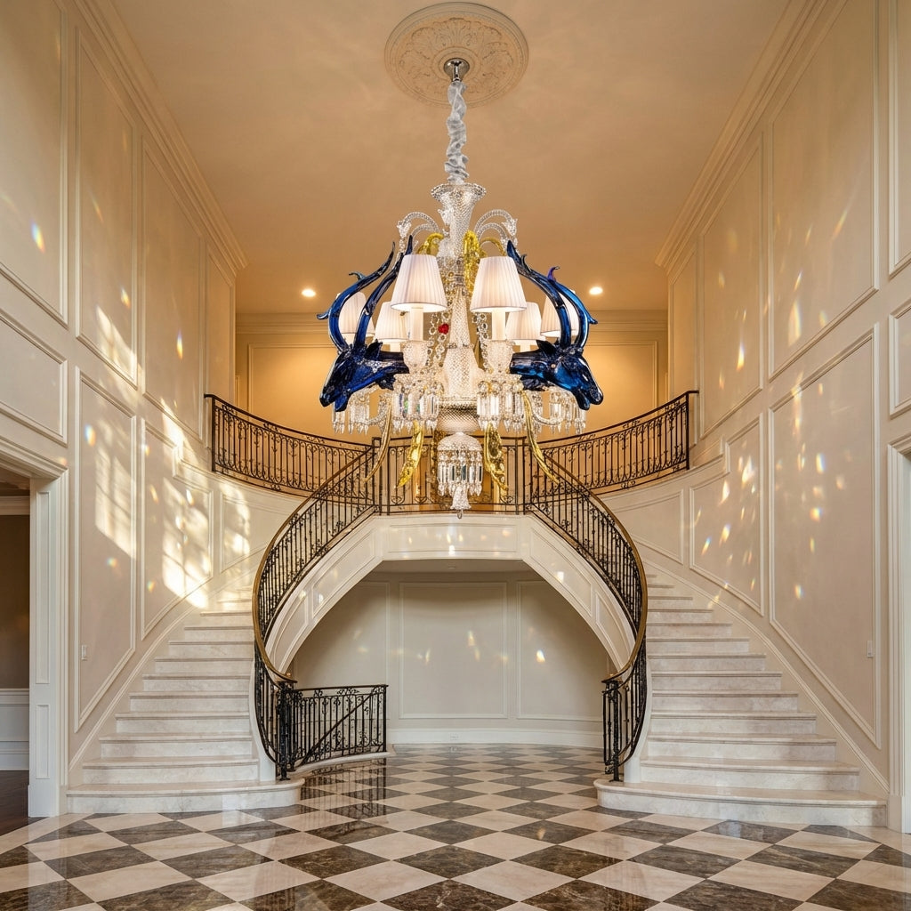 Riviko Enchanted Bloom Crystal Branch Chandelier - grand American estate foyer