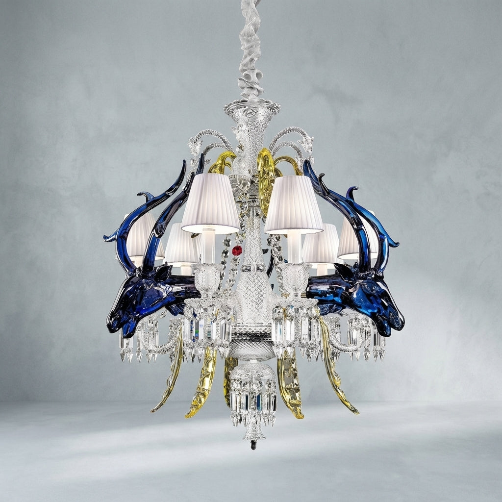 Riviko Traditional Colorful Candle Branch Blue Deer Crystal Chandelier for Living Room/Dining Room - Studio Shot