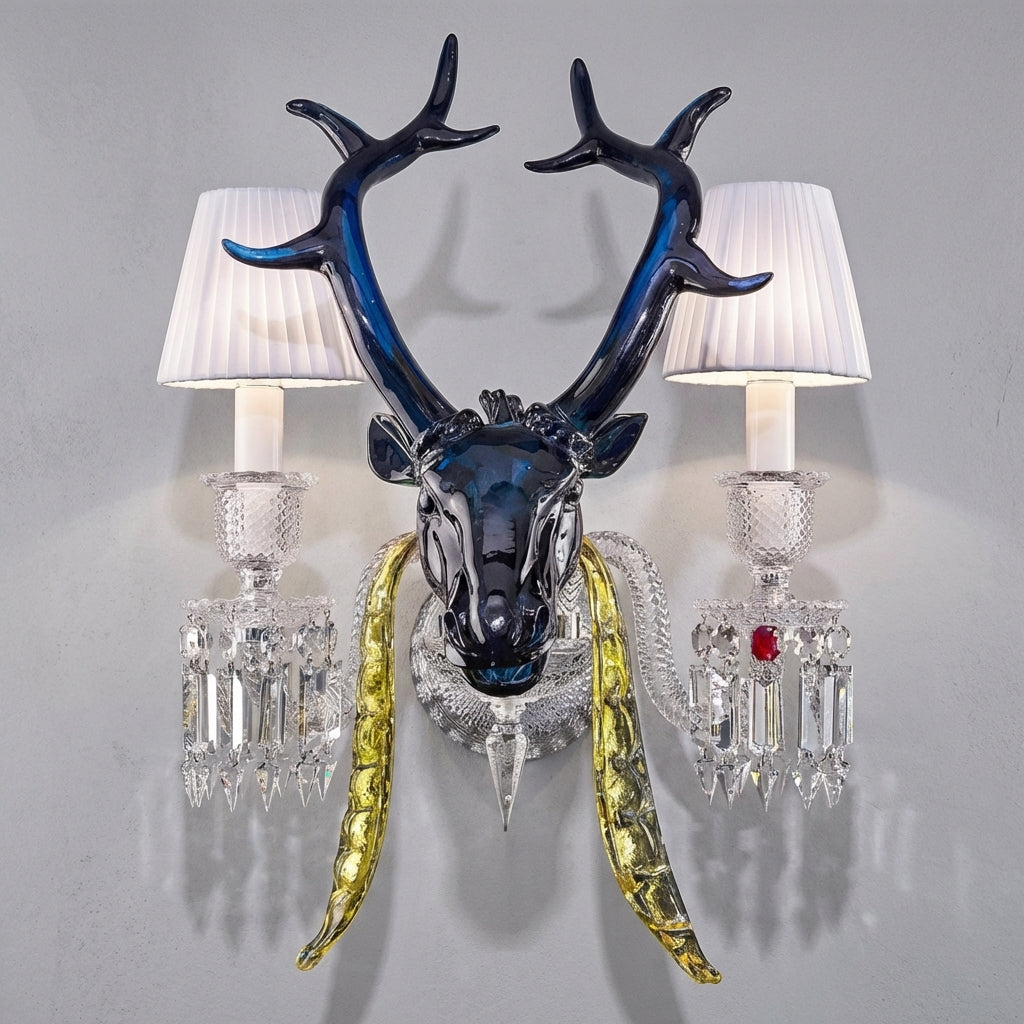 Riviko Traditional Colorful Candle Branch Blue Deer Crystal Chandelier for Living Room/Dining Room - Studio Shot