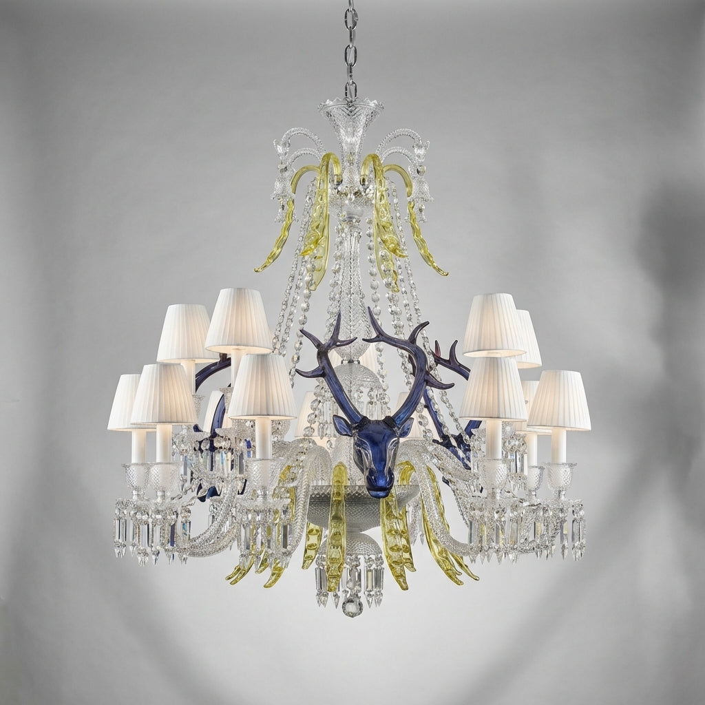 Riviko Traditional Colorful Candle Branch Blue Deer Crystal Chandelier for Living Room/Dining Room - Studio Shot